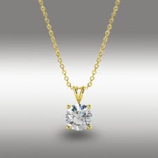 Collana 1 Ct Tonda Taglio Brillante GRA MOISSANITE 16+2" Oro Giallo Massiccio 14k NUOVA