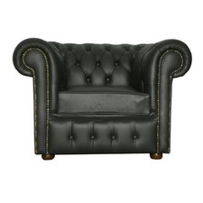 Chesterfield 100% Vera Pelle Nero Opaco Divano Sedia Club