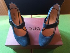 DUO "Astaire" blu navy scamosciato Mary Jane tacco alto, taglia 4