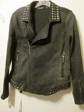 Giacca denim elasticizzato stile moto "Moto" nero borchiato Max Jeans $105 M nuova senza etichette