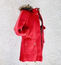 ABERCROMBIE & FITCH PARKA SPOLVERINO LANA ROSSO SCALDAMANI TASCHE CAPPUCCIO PELO