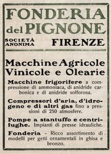 PUBBLICITA 1919 FONDERIA DEL PIGNONE FIRENZE MACCHINE AGRICOLE VINICOLE OLEARIE