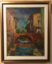 Quadro “paese”dipinto a olio su legno 35 x 45 cm con cornice e vetro