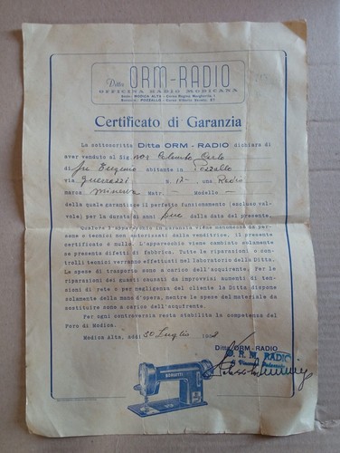 1952 certificato garanzia - 1952, di