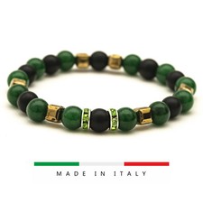 Bracciale DONNA braccialetto pietra VERDE ONICE nera ematite oro fortuna regalo