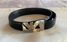 Cintura Giorgio Armani in pelle nera | Fibbia con logo aquila oro | Made in Italy