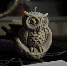 Candela luna gufo, saggezza, magia lunare, altare strega, decorazione celeste regalo