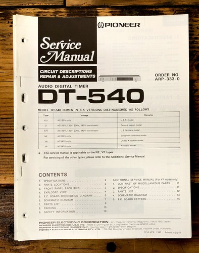 Pioneer 540 stereo manuale - pioneer,