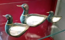 3 sculture papere legno e madreperla - statua soprammobili