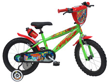 BICICLETTA BAMBINO Mtb 16" URBAN SKATE VERDE ROSSO Con Cameradaria Con Rotelle