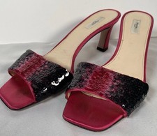 Sandali Prada Ombre Paillettes Mules Rosa Caldo Raso Fucsia Punta Aperta Slide Taglia 36