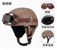 Mezzo Casco Moto Vintage Pelle Retrò Scooter Bici Cruiser con Occhiali
