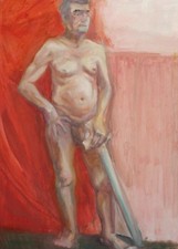 Dipinto a olio ritratto maschile nudo impressionista