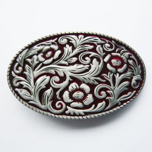 Fibbia western fiori rossi - western,