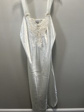 Abito donna vintage DENTELLE pizzo orlo e applicazioni con perline lungo raso avorio taglia L