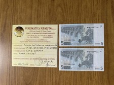 LOTTO 2 BANCONOTE CONSECUTIVE PORTOGALLO 5 EURO 2002 FIRMA TRICHET FDS