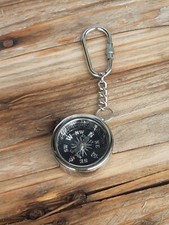 Bussola Portachiavi in Ottone Cromato Nautico Compass Marina Barca Navale