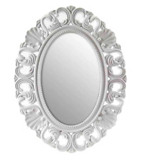 SPECCHIO BIANCO OVALE LEGNO CORNICE DECO CLASSIC SHABBY CHIC MODERNO 45*58*1,5CM