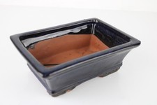 VASO BONSAI Rettangolare SMALTATO Blu Scuro Stile Giapponese Terracotta