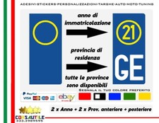 ADESIVI TARGA PROVINCIA ANNO IMMATRICOLAZIONE RIPRISTINO PER AUTO MOTO SPAZIATO