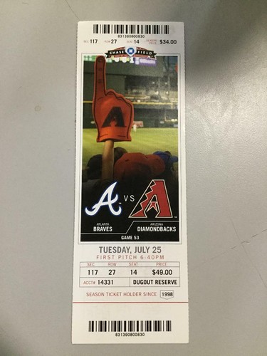 Diamondbacks 2017 ticket stub - 2017,