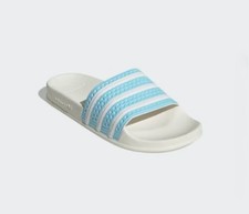 Adidas Uomo Adilette Slides Bianco Blu Righe Taglia UK10 Nuovo con scatola Spiaggia Piscina 