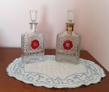 Coppia bottiglie vintage vetro vuote cristallo whisky brandy Vecchia Romagna