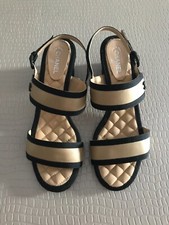 CHANEL SANDALI DONNA N. 38 italiano BEIGE/BLU IN PELLE E TESSUTO