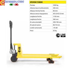 Transpallet Manuale Carrello Elevatore 200 mm Portata 2500 kg Ruote Orientabili