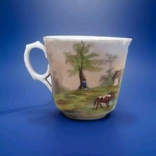 Antica tazza in miniatura dipinta a mano paesaggio agricolo