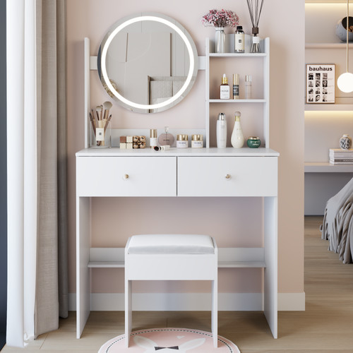 White makeup vanity desk with - desk,