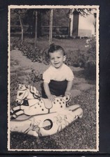 Cartolina Fotografica Bambino con Cavallino a Dondolo D'Epoca KK4105