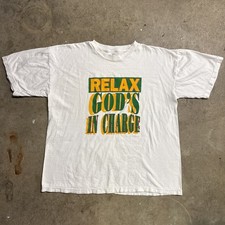 Camicia Gesù Vintage Uomo XL Bianca Anni 90 Stile Rap Dei In carica Relax Citazione USA