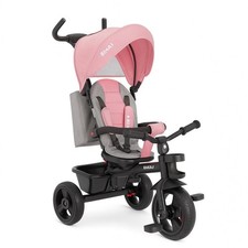 Triciclo Bambini 5in1 Sedile Girevole 360°, Cappottina, Pedali e Maniglione Rosa