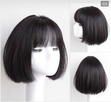 Parrucca in capelli umani corta nera da donna ideale per uso quotidiano/COSPLAY