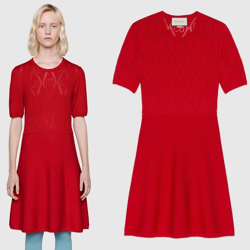 Gucci abito traforato - gg, rosso