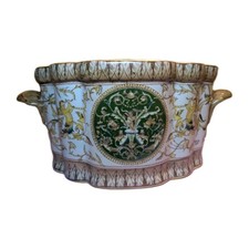 Vaso ciotola porcellana decorata esportazione cinese Cupido angeli verde oro marrone CB15