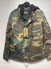 Giacca Alpha Industries Uomo Campo Piccola Cappuccio Camo Boscoso #J1