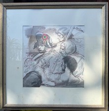 litografia firmata di Armando de Stefano “Scontro sul ponte”