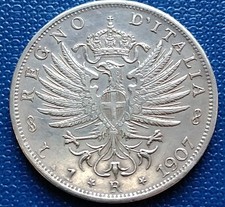 REGNO V.E.III 1 LIRA AQUILA SABAUDA 1907,ARGENTO  5 GRAMMI,ZECCA DI ROMA