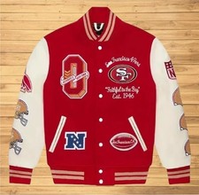 Giacca San Francisco Varsity pelle rossa lana maniche bianca ricamo completo
