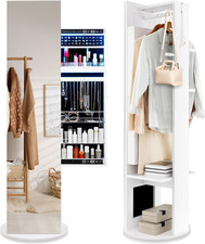 Armadio Portagioie Da Terra Girevole a 360°, Appendiabiti Con Specchio, Attaccap