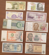 Lotto 10 Banconote diverse del Mondo Fior di Stampa (A6)