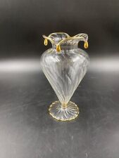 Vaso vasetto soprammobile MURANO vetro soffiato trasparente rigato gocci d'orate