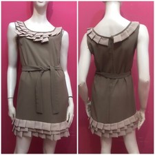 GIAN VARGIAN Vestito abito beige tortora balze Tg M