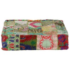 Pouf Patchwork in Cotone a Mano Quadrato Verde Imbottito Poggiapiedi vidaXL