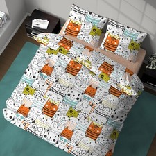 COMPLETO LENZUOLO 100% COTONE CATS GATTI MATRIMONIALE MADE IN ITALY