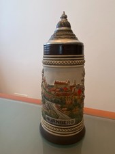 Boccale Birra in ceramica colorata coperchio in peltro - Nürnberg