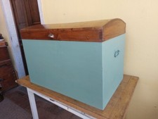 ANTICO BAULE IN LEGNO LACCATO COLOR VERDE SALVIA COPERCHIO BOMBATO LARGH 85cm