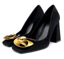 NWT ZARA BLACK SUEDE GOLD